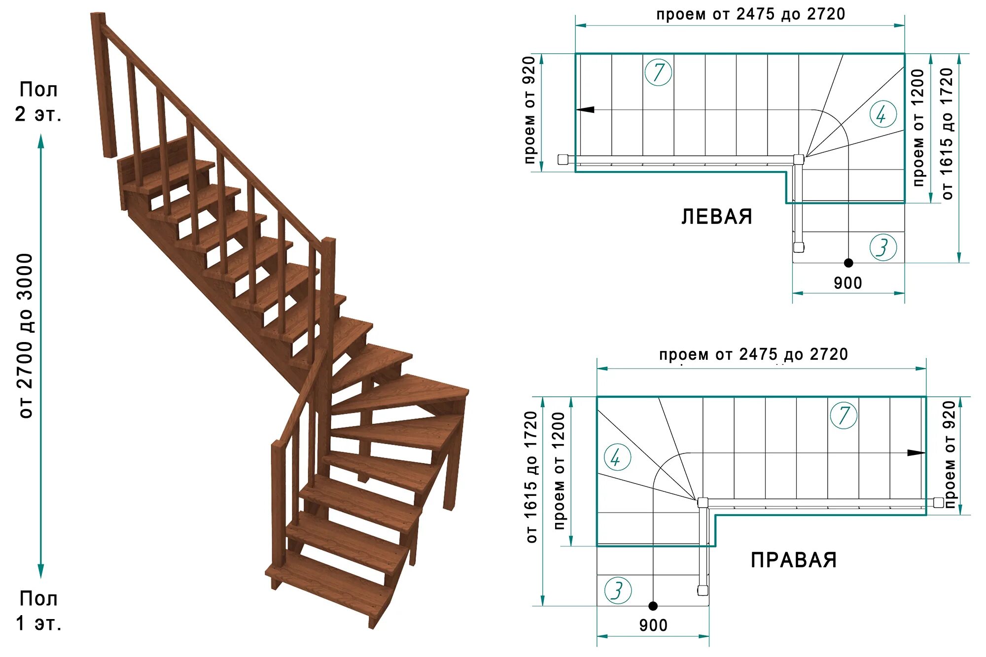 Пошаговая лестница чертеж Модель RIK 1 - 3.4.7