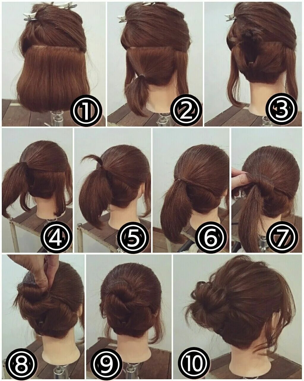 Пошаговая прическа на короткие волосы Short hair makeup, Short hair updo, Short hair bun