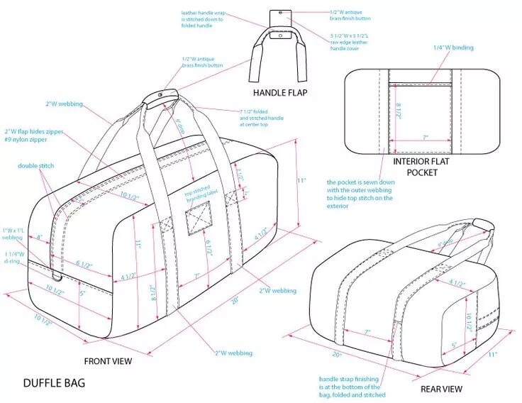 Пошаговая выкройка дорожной сумки technical drawing of a bag Выкройки сумок, Уроки шитья сумок, Выкройка сумки