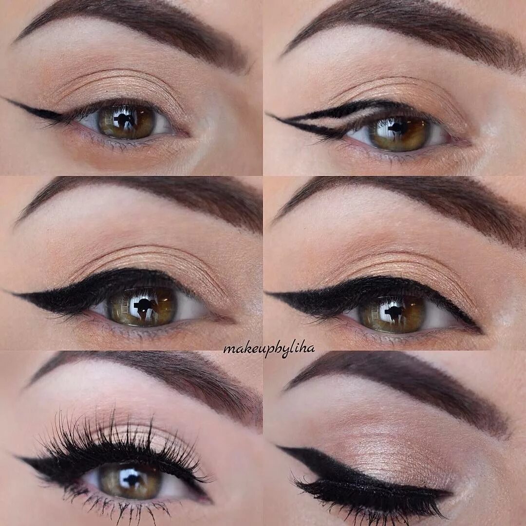 Пошагово фото стрелок для глаз Tutoriais - Olhos Makeup, Makeup eyeliner, No eyeliner makeup