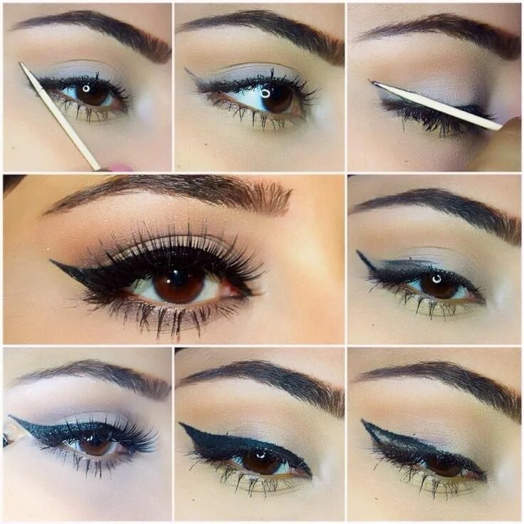 Пошагово фото стрелок для глаз Toothpick trick to get perfect winged eye liner. Maquillaje