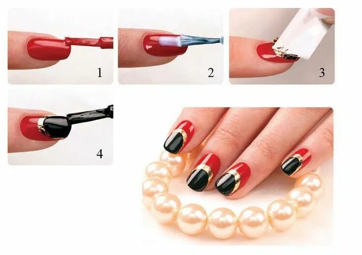 Пошагово как накрасить ногти гель Red black gold nails Gold nails, Nails, Black gold nails