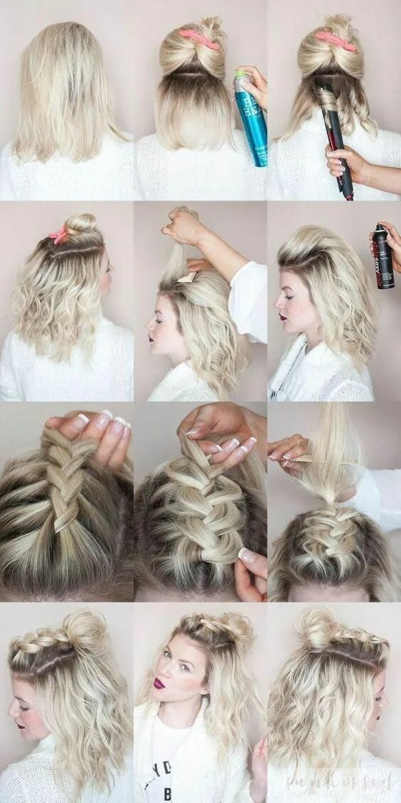 Пошагово легкие прически на короткие волосы 52 Easy #hairstyles Step by Step DIY Peinados trenzados para cabello corto, Pein