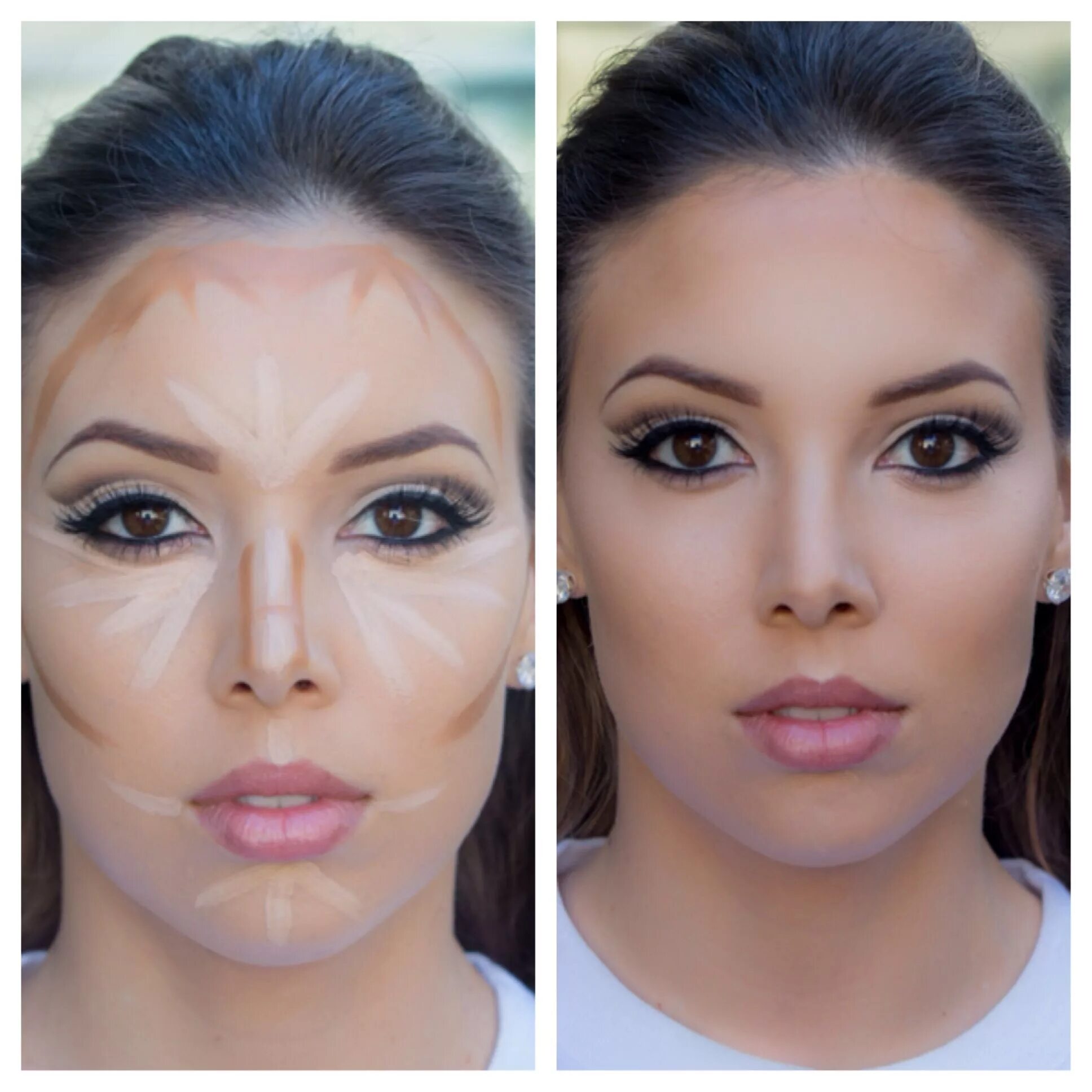 Пошагово нанесение макияжа на лицо фото Contour and Highlight with cream concealer Contour makeup, Beauty makeup, Makeup