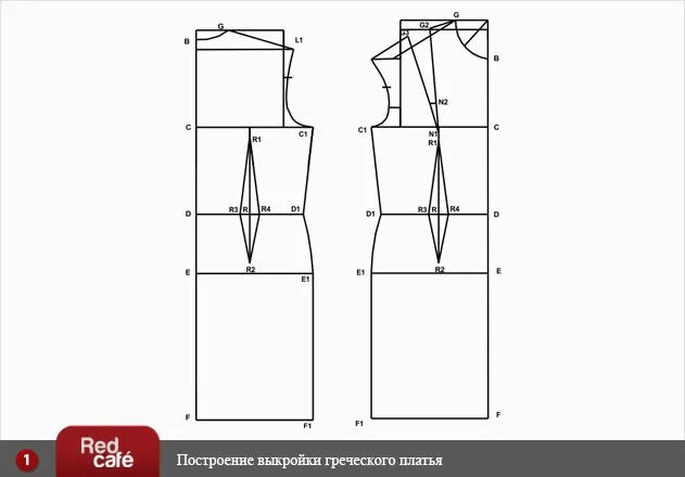 Пошагово построение выкройки платье RedCafe Построение выкройки греческого платья