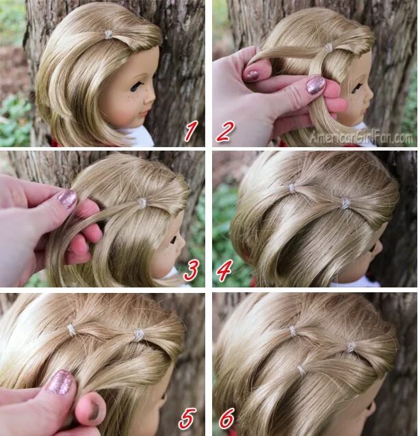 Пошагово прическа для девочки на праздник How to do short doll hairstyle American girl doll hairstyles, American girl hair