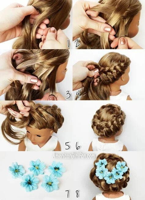 Пошагово прическа для девочки на праздник American Girl Doll Hairstyle Circle Braid American girl hairstyles, American gir