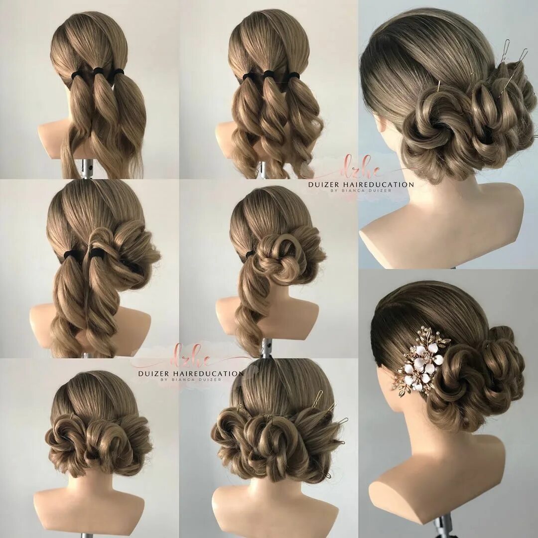 Пошагово прически на длинные волосы пучок Bianca Duizer - DZHE on Instagram: "A easy 3D updo " Step by step " #bridalhairs