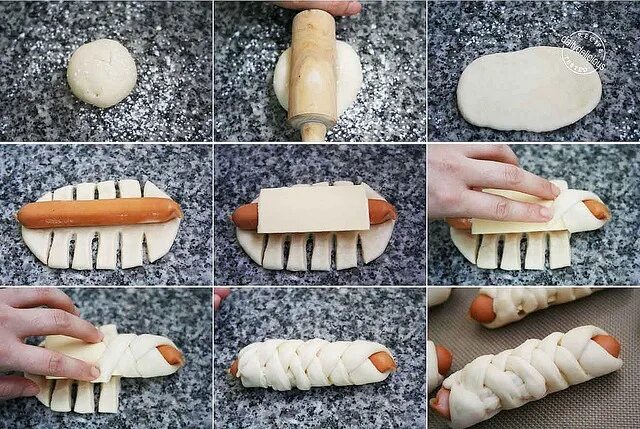 Пошагово с фото как сделать правильный Sausage Cheese Rolls-How to roll Sausage bread, Cheese rolling, Bread shaping