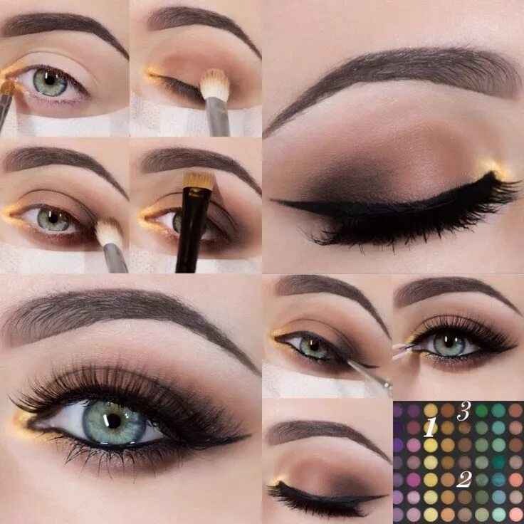 Пошагово сделать красивый макияж Smokey Brown with a pop of Gold Smokey eye makeup tutorial, Eye makeup tutorial,