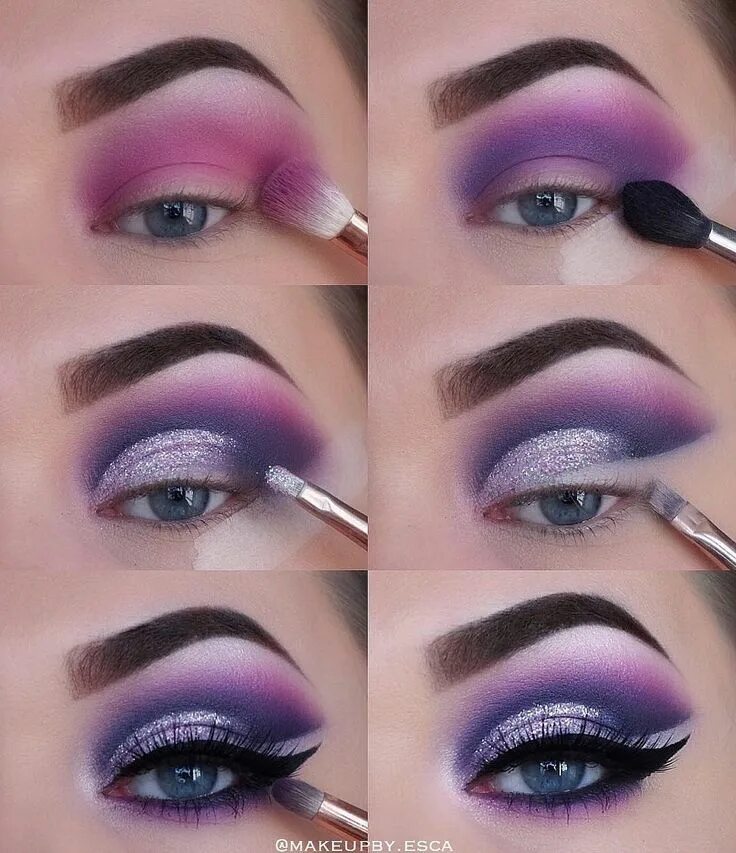 Пошагово сделать красивый макияж Makeupby.esca (@makeupby.esca) on Instagram. Gorgeous purple look using Nyx glit