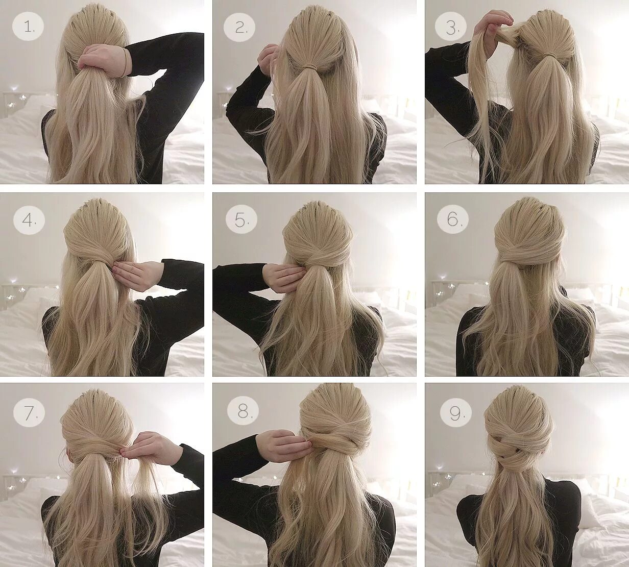 Пошагово сделать прическу на длинные волосы Hair tutorial: Two simple knot half up-dos Peinado fácil, Peinados, Peinado y ma