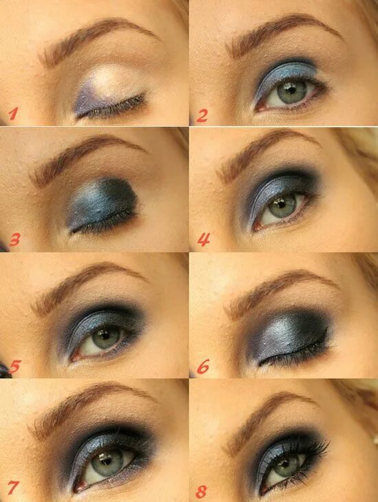 Пошаговое фото глаза Blue-Smokey-Eye Eye makeup, Blue smokey eye, Smokey eye make-up