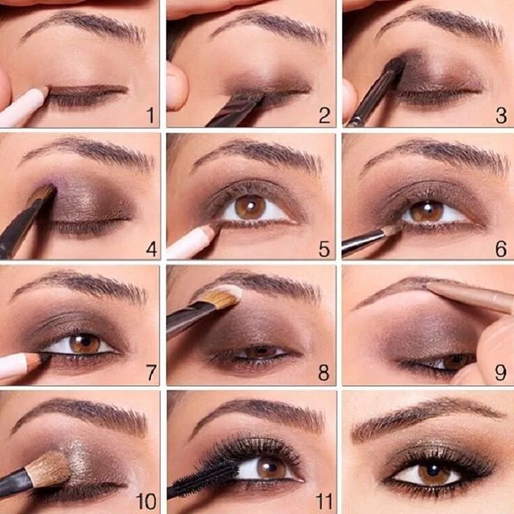 Пошаговое фото как правильно красить глаза Top 10 Fall Brown Smoky Eye Tutorials Brown smokey eye makeup, Simple eye makeup