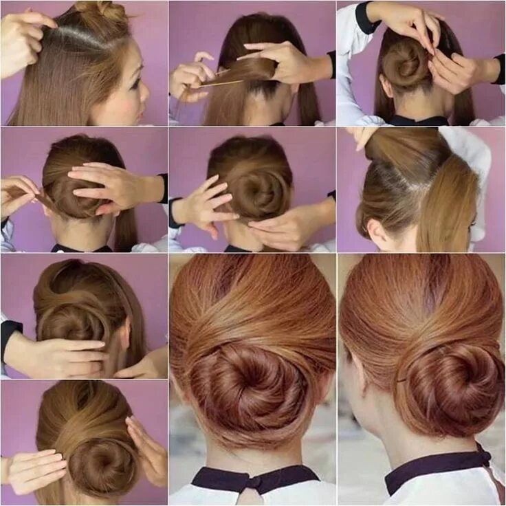 Пошаговое фото причесок своими руками Pin by fola claudia on coafuri Bun hairstyles, Hair twist bun, Long hair styles