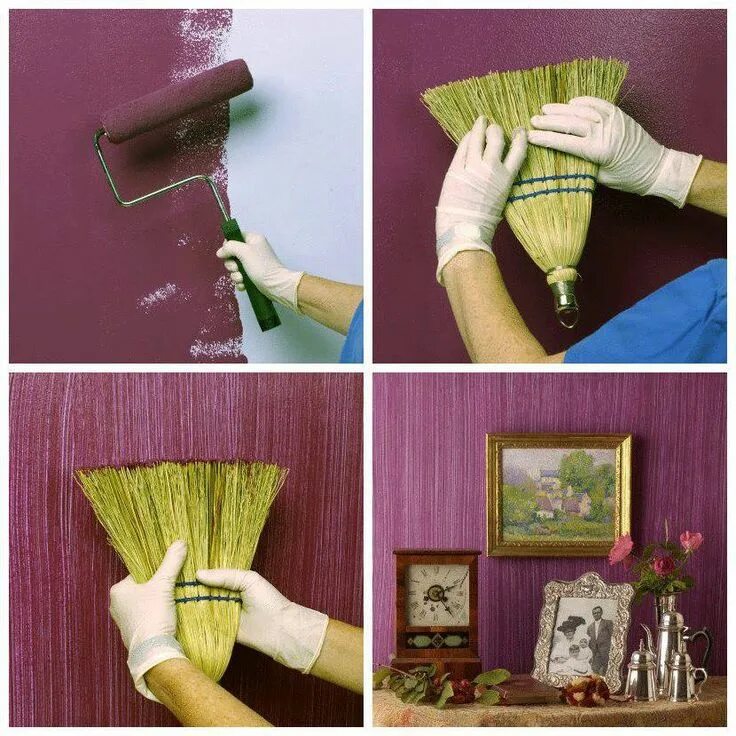 Пошаговое фото ремонта своими руками painting with a broom Home projects, Home diy, Wall painting