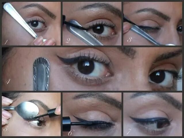 Пошаговое фото стрелок на глазах "Creative Way To Put Eyeliner On" Eyeliner tutorial, Eye liner tricks, Perfect c