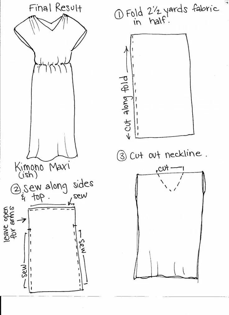 Пошаговые выкройки платьев для начинающих Easy to Sew Maxi Dress DIY Kimono Style Dress Diy kimono, Diy maxi dress, Diy dr