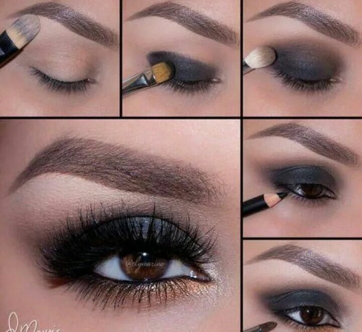 Пошаговый макияж для брюнеток фото Pin by Ohelah Ali on Makeup Eyeshadow for brown eyes, Black smokey eye makeup, H