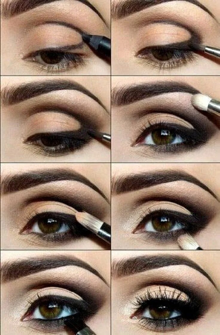 Пошаговый макияж для брюнеток фото Макияж Smokey eye makeup steps, Smoky eye makeup, Arabic eye makeup