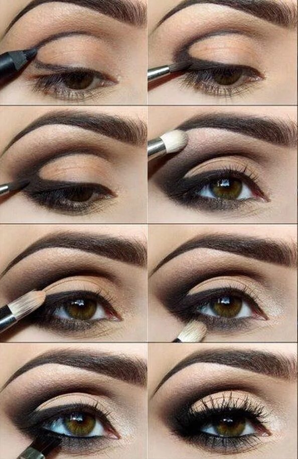 Пошаговый макияж для увеличения глаз Яркие глаза Augen richtig schminken, Augen make-up tutorial, Lidschatten looks