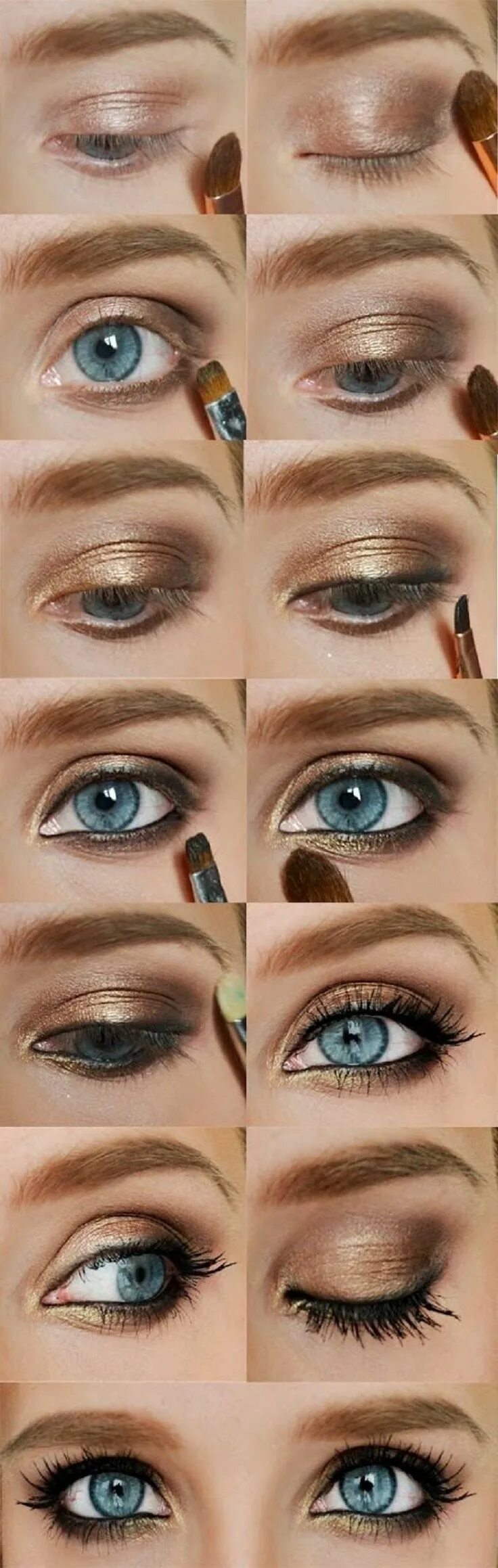 Пошаговый макияж для зеленых глаз блондинки Top 10 Effortless and Fast Golden Eyeshadow Tutorials Eye makeup, Smokey eye mak