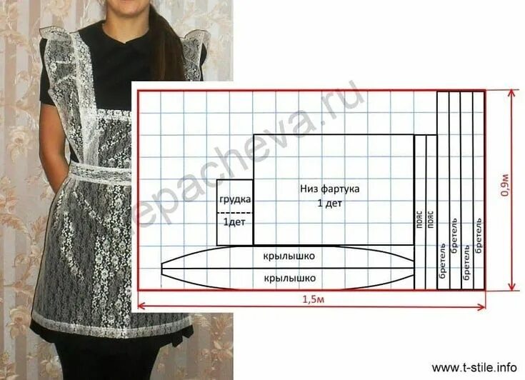 Пошить школьный фартук своими руками выкройки Выкройка школьного фартука (1клетка - 10 см) #шитье #выкройки #моделирование #шк