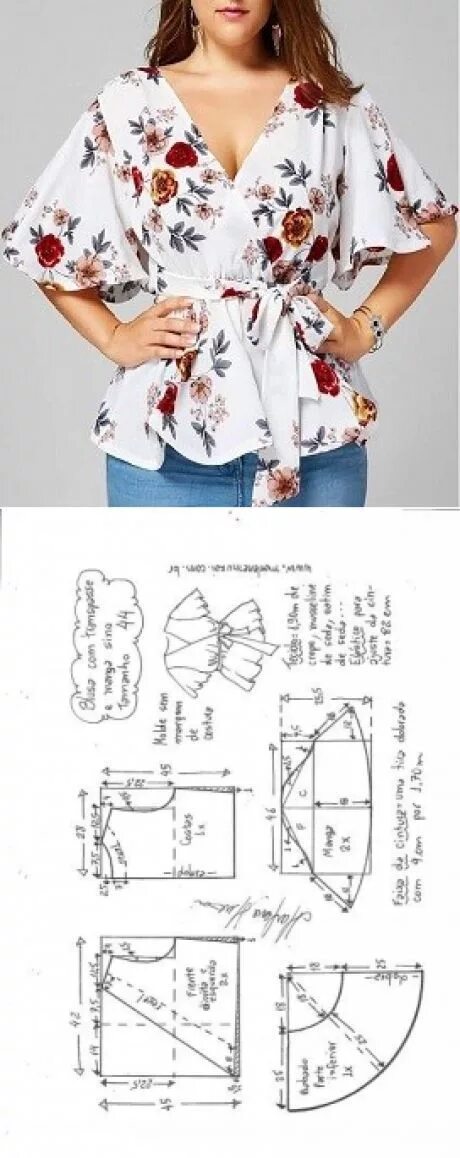 Пошив блузок своими руками выкройки Blusa transpassada manga sino DIY - molde, corte e costura - Marlene Mukai Пошив