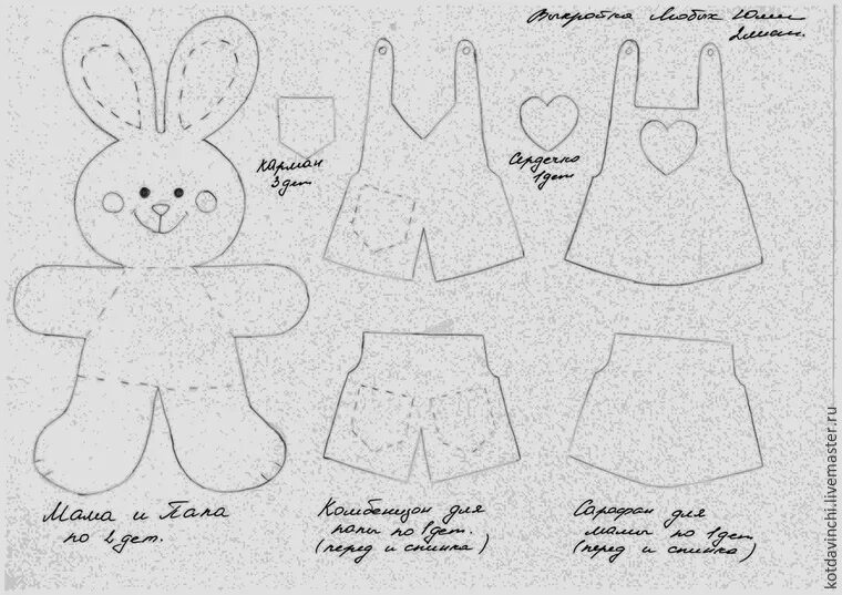 Пошив игрушки выкройка Мастер-класс: заячья семейка из фетра: Мастер-Классы в журнале Ярмарки Мастеров
