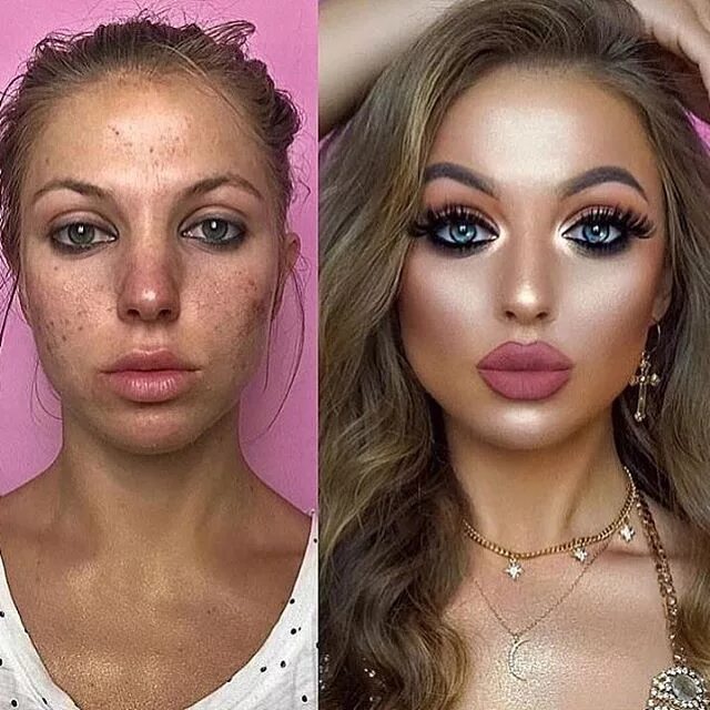 После макияжа нанести La imagen puede contener: 2 personas, primer plano Contour makeup, Skin makeup, 