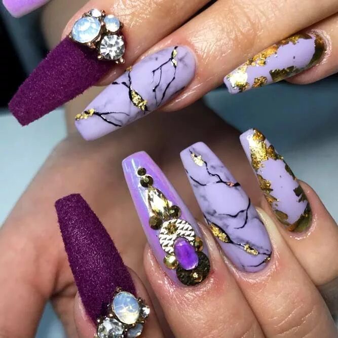 Последний дизайн ногтей 61 Best Coffin Nails Ideas To Try in 2024 Coffin nails designs, Purple nail art,