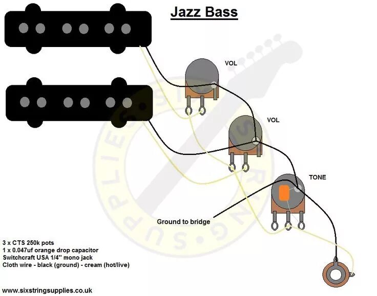 Последовательное подключение двух синглов в бас гитаре Jazz Bass Wiring Diagram Baixo fender, Projeto de guitarra, Guitarras baixo