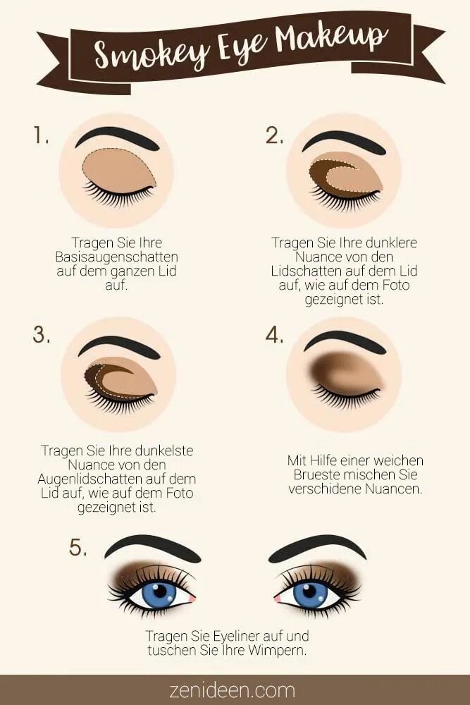 Последовательность макияжа глаз Eine Schminkenanleiting fürs perfekte Smokey Eyes Look - ZENIDEEN Trucco smokey 