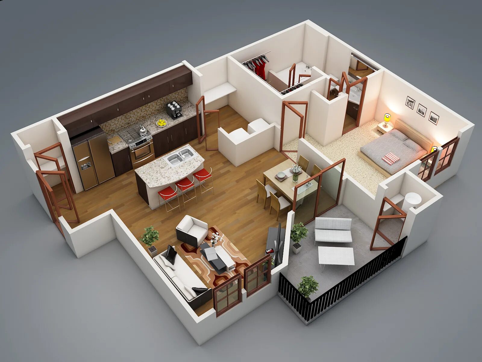 Последовательность оформления квартиры 3d Floor plans on the basic of 2d blue print. :: Behance