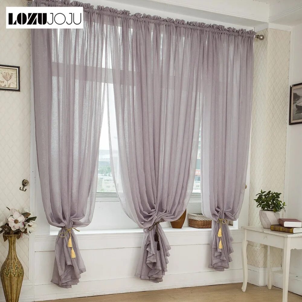 Посмотреть фото штор LOZUJOJU Quality window screening balcony Tulle sheer curtain solid color hair c