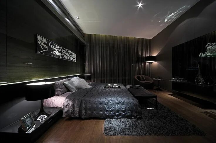 Посмотреть интерьер комнат High Gloss, High Contrast, High Drama Interiors Camera da letto nera, Camera da 