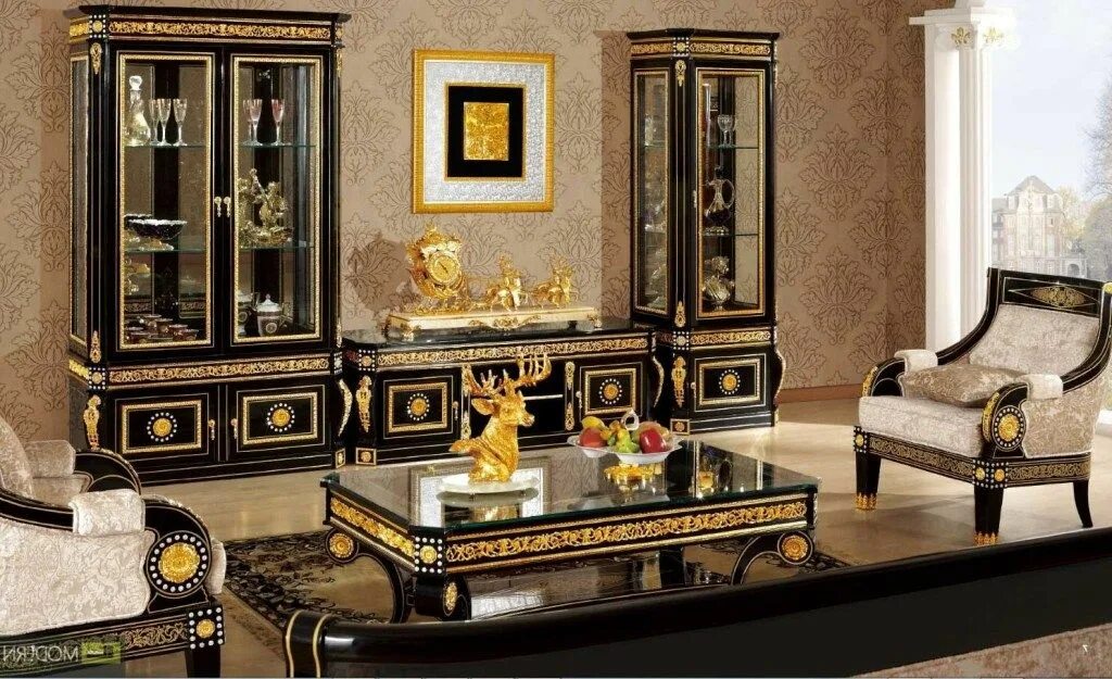 Посмотреть мебель фото 10 Black and Gold Living Room Ideas 2024 (The Reverse Mix) Gold living room furn