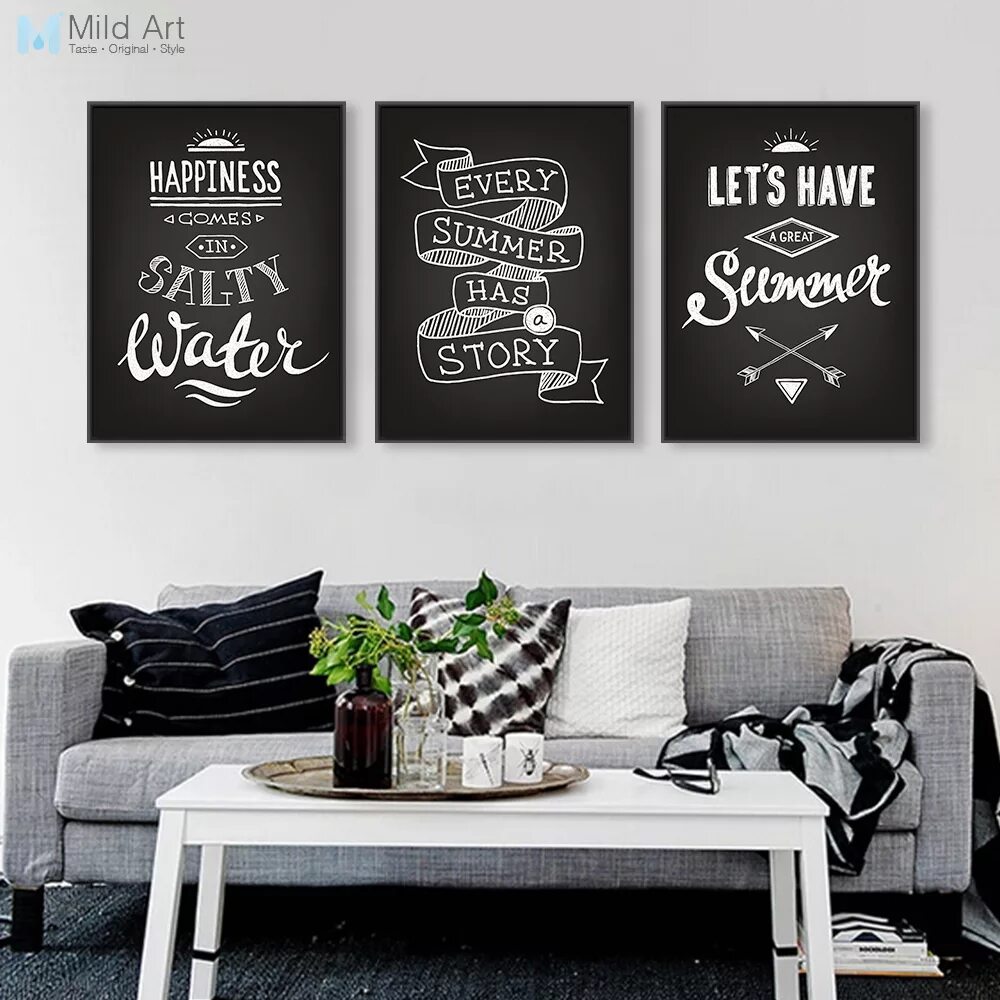 Постер черно белый в стиле лофт Modern Minimalist Black White Motivational Summer Typography Quotes Art Print Po