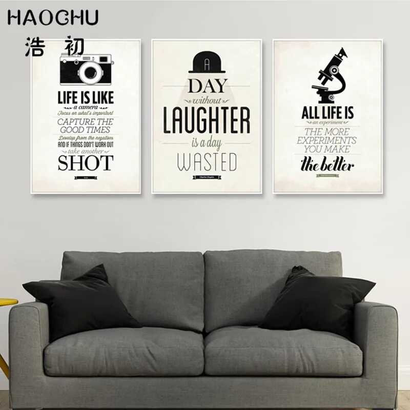 Постер черно белый в стиле лофт HAOCHU Modern Simple Life Quotes Canvas Art Print Painting Poster Black White Ty