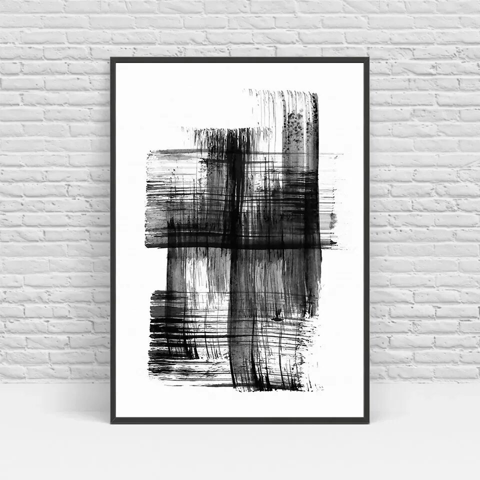 Постер черно белый в стиле лофт CLSTROSE Black White Nordic Minimalist Abstract Line Simplicity Painting A4 Canv