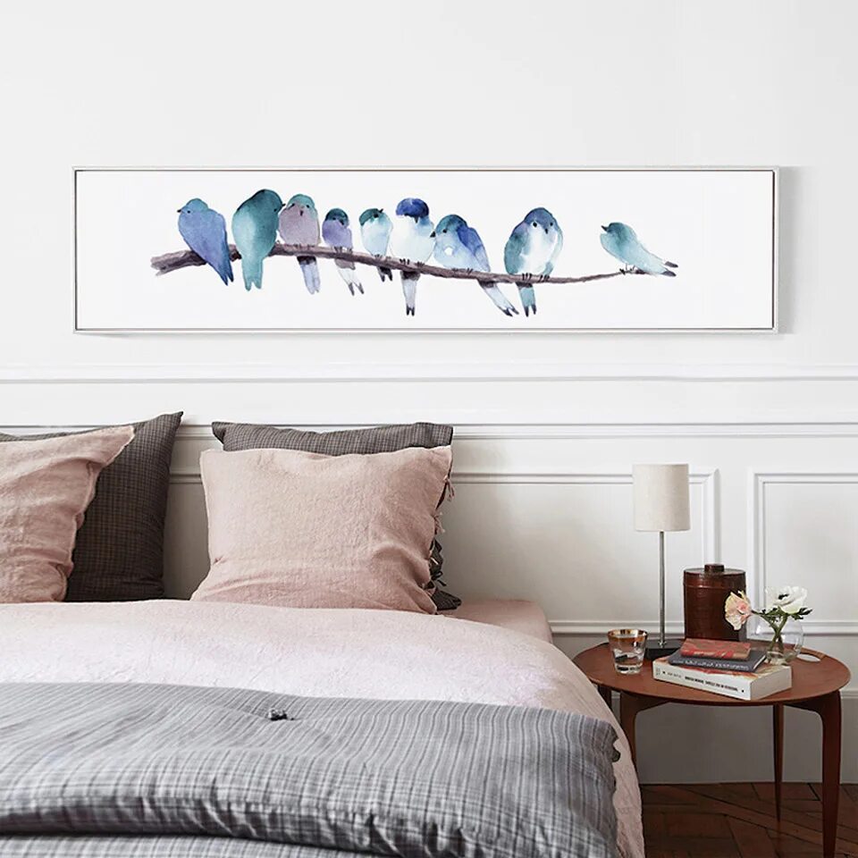 Постер в интерьере спальни No Frame Watercolor Birds Print Poster Nordic Canvas Painting For Bedroom Wall A