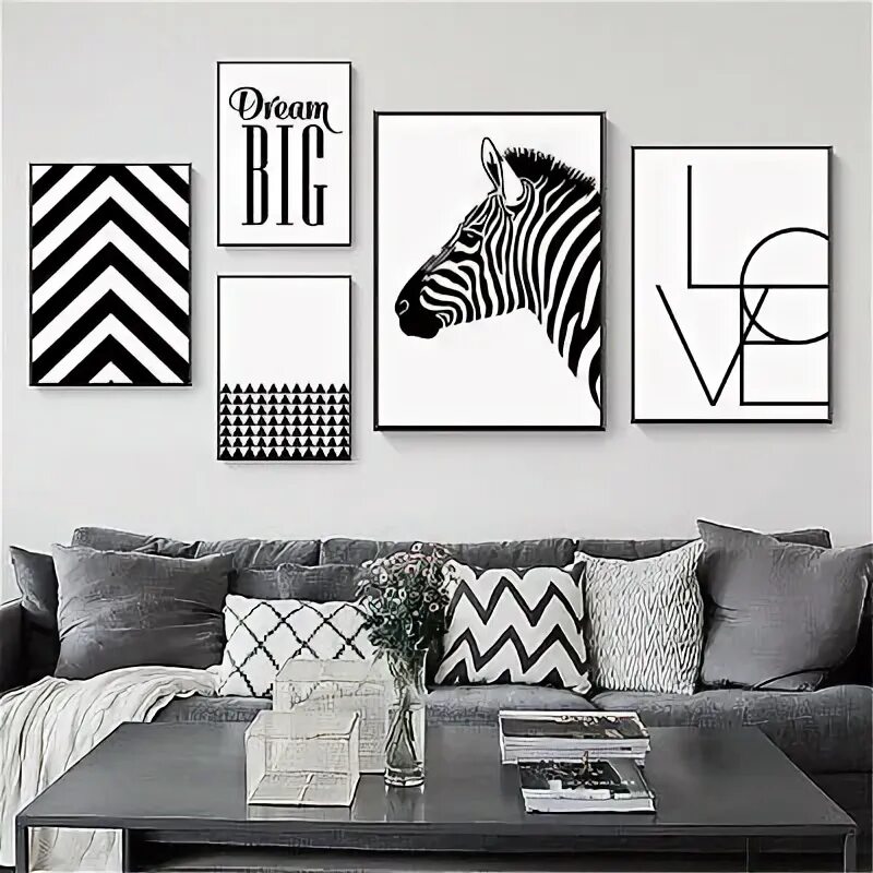 Постеры а4 на стену распечатать для интерьера Zebra Geometry Pattern Canvas Print Poster Black White Picture Home Art Decor eB