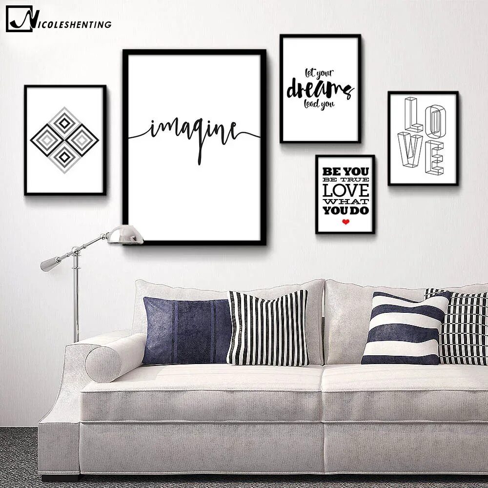 Delightful Minimalist Dandelion & Feather Black & White Fine Art Canvas Prints i