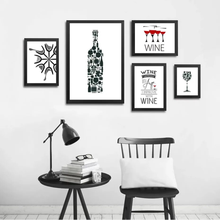 Постеры для интерьера на стену скачать Abstract Wine Quotes Canvas Paintings Black and White Nordic Poster Print Wall A