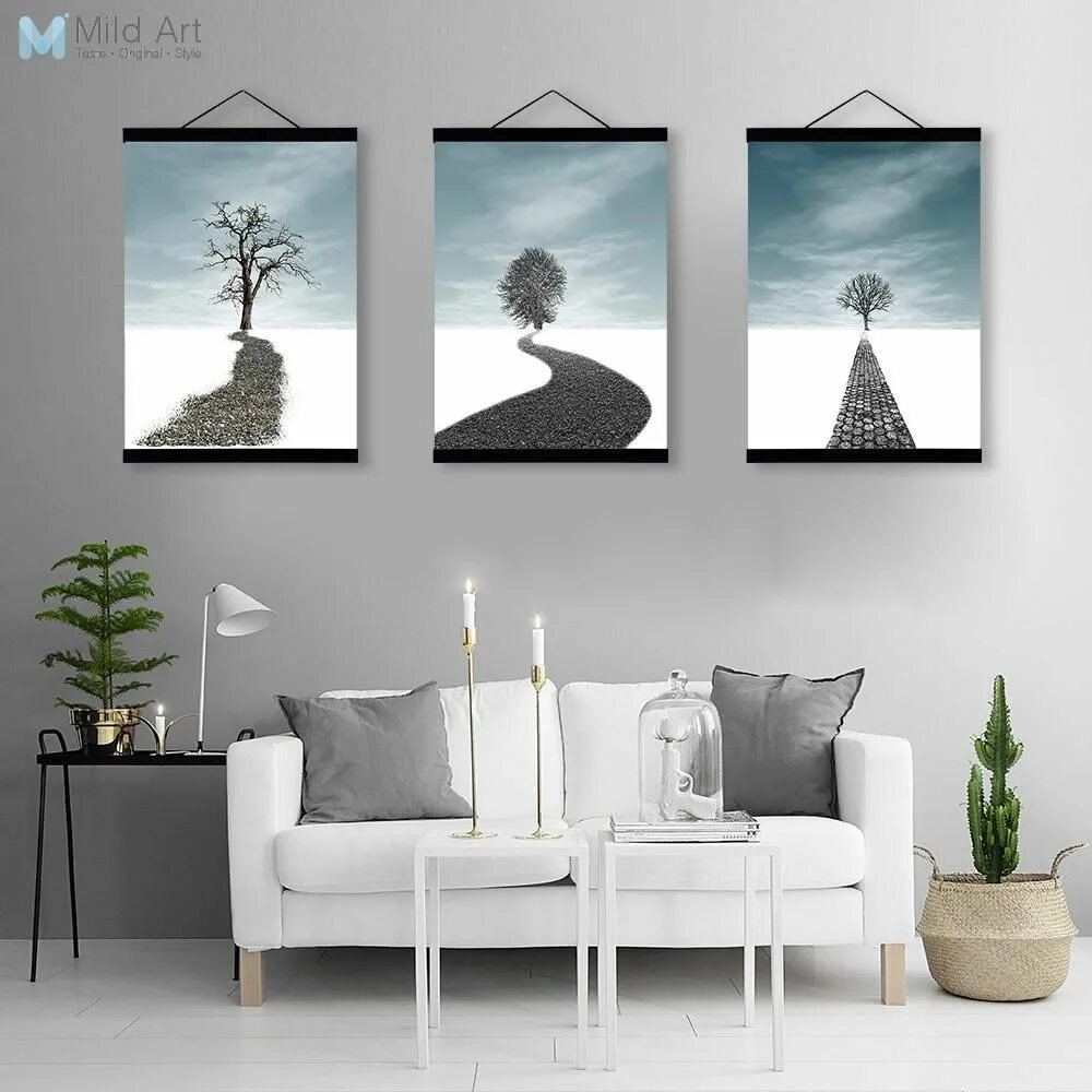 Постеры для интерьера на стену в гостиную Modern Abstract Landscape Tree Road Photo Wooden Framed Canvas Paintin Living ro