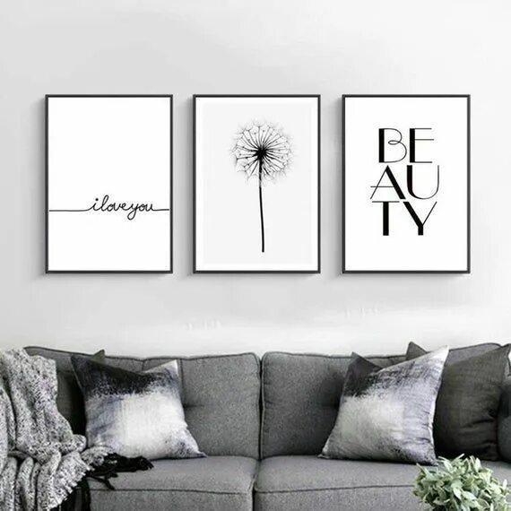 Постеры для интерьера распечатать черно белые Dandelion Beauty Wall Art Canvas Painting, Minimalist Dandelion Print, Love Canv