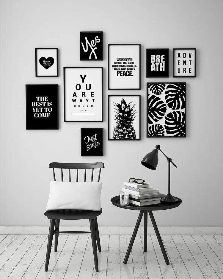 Постеры для интерьера распечатать черно белые All think black Wall art decor living room, Wall decor living room, Decor