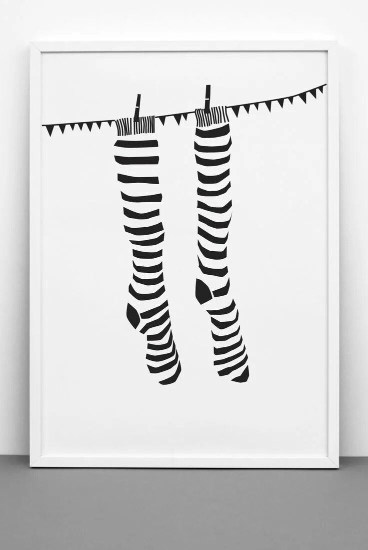 Постеры для интерьера распечатать черно белые Striped Socks Print White art, Prints, Black white art