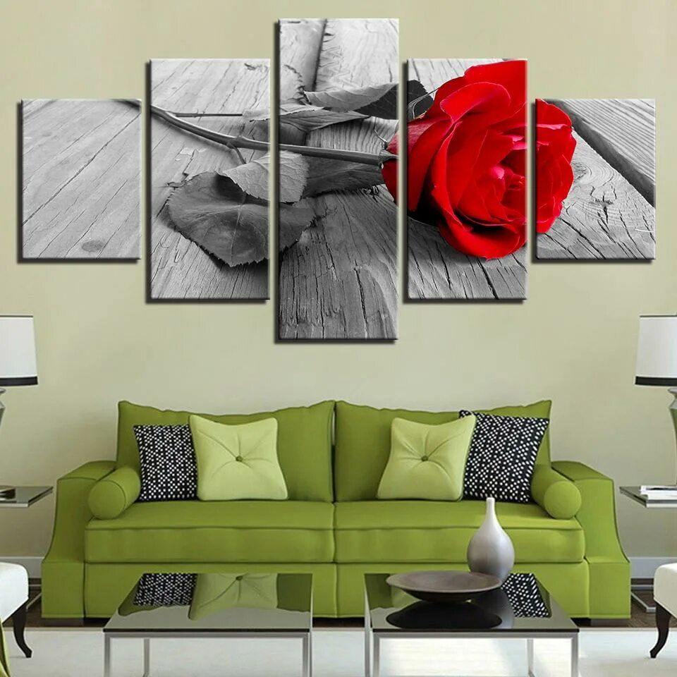 Постеры модульные для интерьера на стену 5 Panel Red Rose Flower Home Decor No Frame Canvas Oil Painting купить недорого 