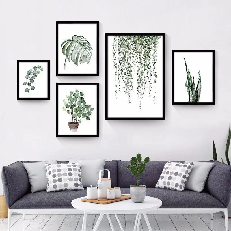 Постеры на стену декор Watercolor Green Plants Leaves Canvas Paintings Nordic Scandinavian Office Wall 